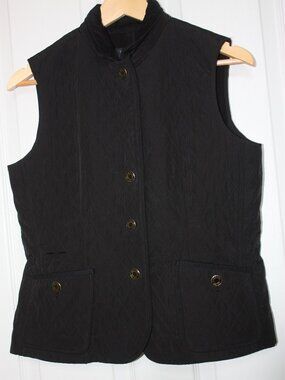 Talbots Black Quilted Equestrian Vest - Corduroy Collar - Size Petite Small
